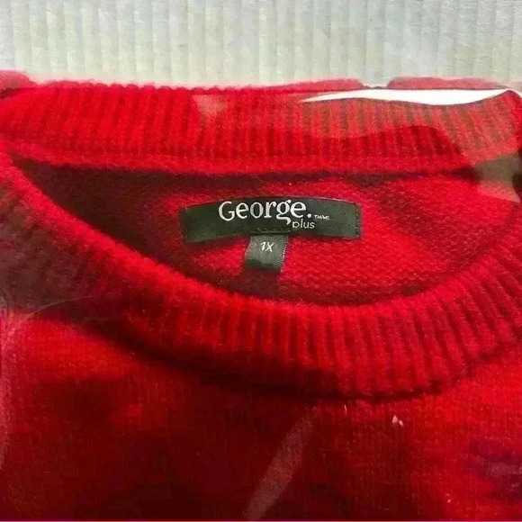 George Plus 1X Womens Ugly Christmas Sweater Sequin Pug Festive Crew  Neck Red - Picture 8 of 10